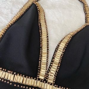 Black and gold beaded midi dress